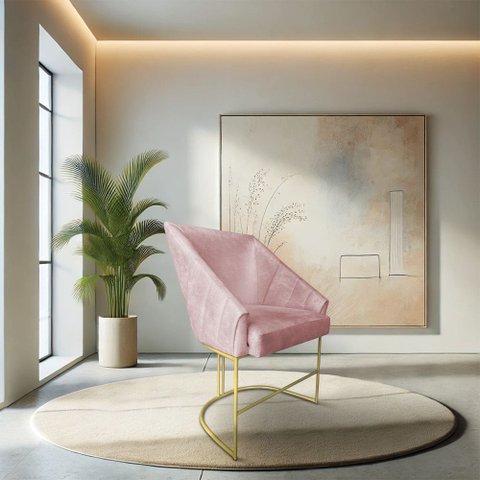 Poltrona Decorativa Alana Suede Rosa Bebê Base de Ferro Dourado - Pallazio