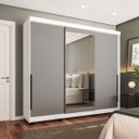 Ver imagem 1 de Roupeiro Madri 3 Portas de Correr com Espelho 217x213cm Cinza/Branco 250831