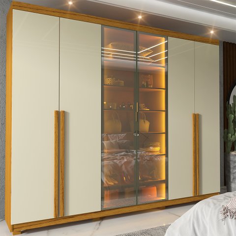 Guarda-roupa Casal 6 Portas com Pés com Led Imperatriz Reflecta 100% MDF