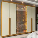 Ver imagem 1 de Guarda-Roupa Casal 6 Portas com Pés com LED Imperatriz Reflecta 100% MDF Yescasa Marrom/Marrome/Off White