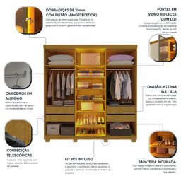 Guarda-roupa Casal 6 Portas com Pés com Led Imperatriz Reflecta 100% MDF - 5