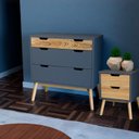 Ver imagem 1 de Cômoda e Mesa de Cabeceira Lara Cinza/Pinus Cera