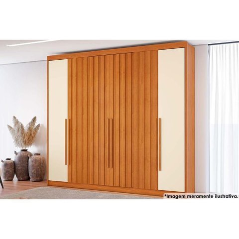 Guarda Roupa Casal 6 Portas 4 Ripadas e 8 Gavetas Grécia Cinamomo-off White Conquista
