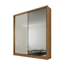 Guarda Roupa Solteiro com Espelho 2 Portas 3 Gavetas Virtus Plus Novo Horizonte Cumaru/Fendi - 1