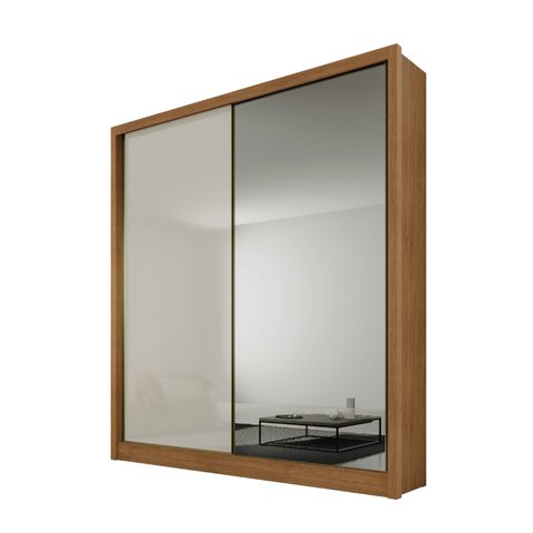 Guarda Roupa Solteiro com Espelho 2 Portas 3 Gavetas Virtus Plus Novo Horizonte Cumaru/Fendi
