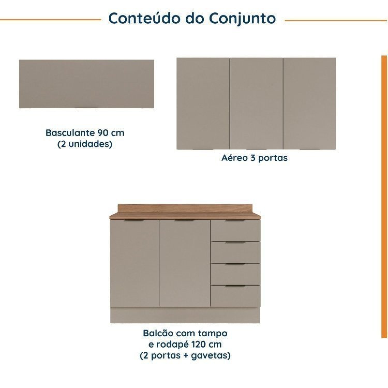 Cozinha Modulada 4 Peças com Tampo e Rodapé 3 Aéreos e 1 Balcão Ipanema Cabecasa Madeiramadeira - 4