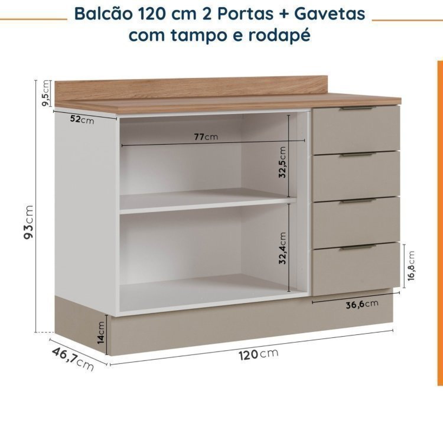 Cozinha Modulada 4 Peças com Tampo e Rodapé 3 Aéreos e 1 Balcão Ipanema Cabecasa Madeiramadeira - 15