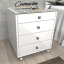 Ver imagem 1 de Mesa de cabeceira Moderno com Porta Joia 4 Gavetas - Cr12 - QUADRADO - MDF BRANCO BRILHANTE
