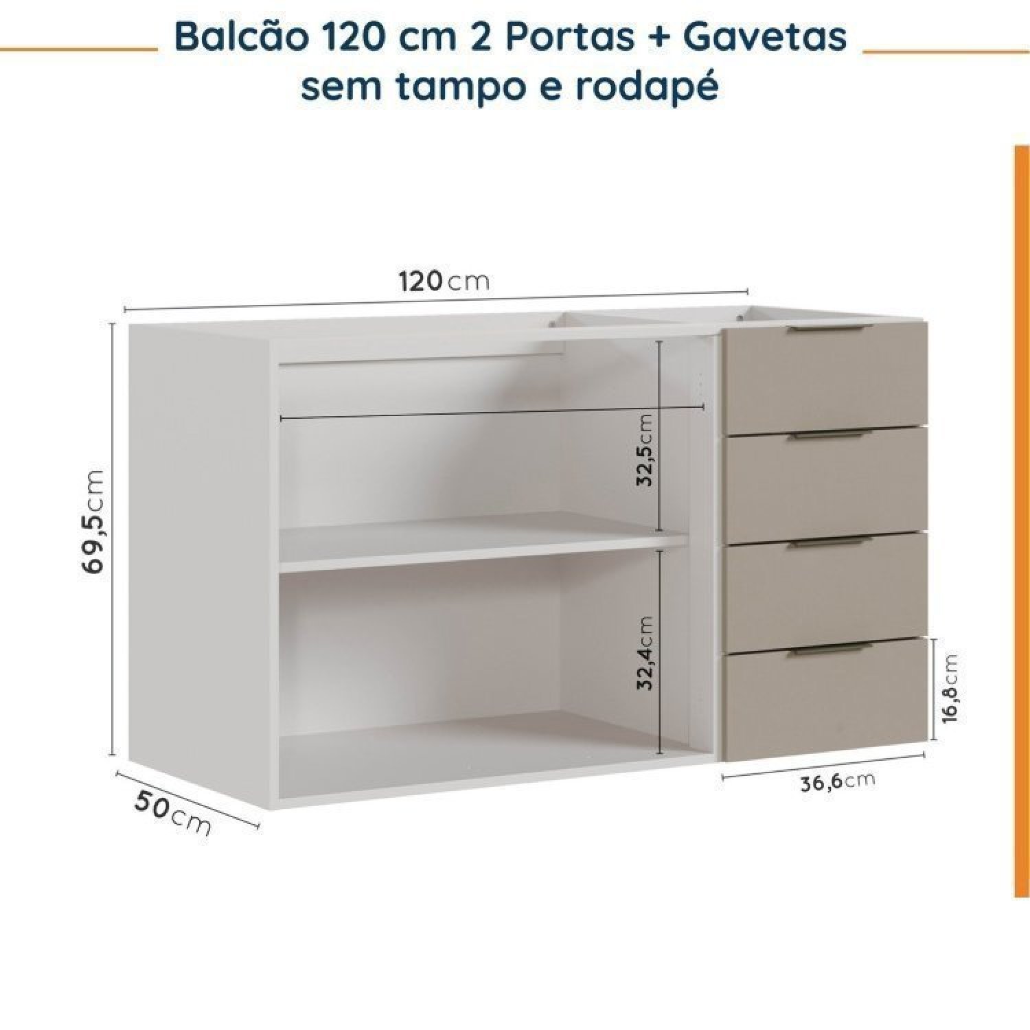 Cozinha Modulada 4 Peças sem Tampo sem Rodapé 3 Aéreos e 1 Balcão Ipanema Cabecasa Madeiramadeira - 14