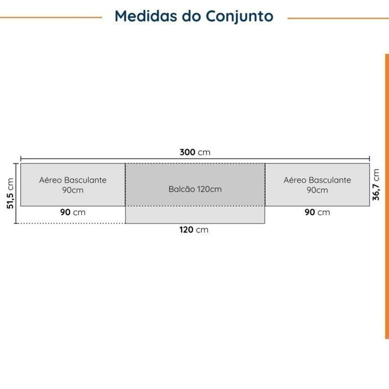 Cozinha Modulada 4 Peças sem Tampo sem Rodapé 3 Aéreos e 1 Balcão Ipanema Cabecasa Madeiramadeira - 2