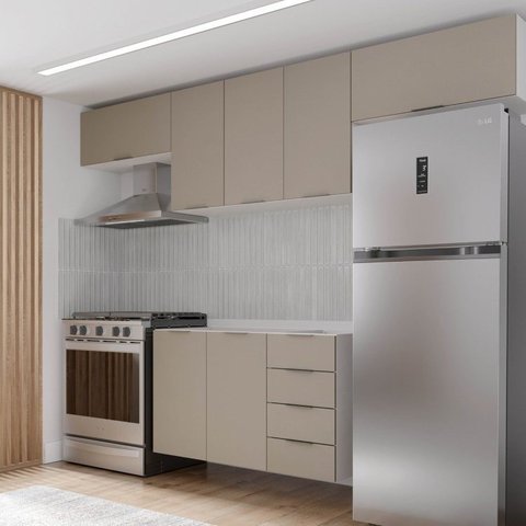 Cozinha Modulada 4 Peças sem Tampo sem Rodapé 3 Aéreos e 1 Balcão Ipanema CabeCasa MadeiraOriginals Marrom/Fendi Trama
