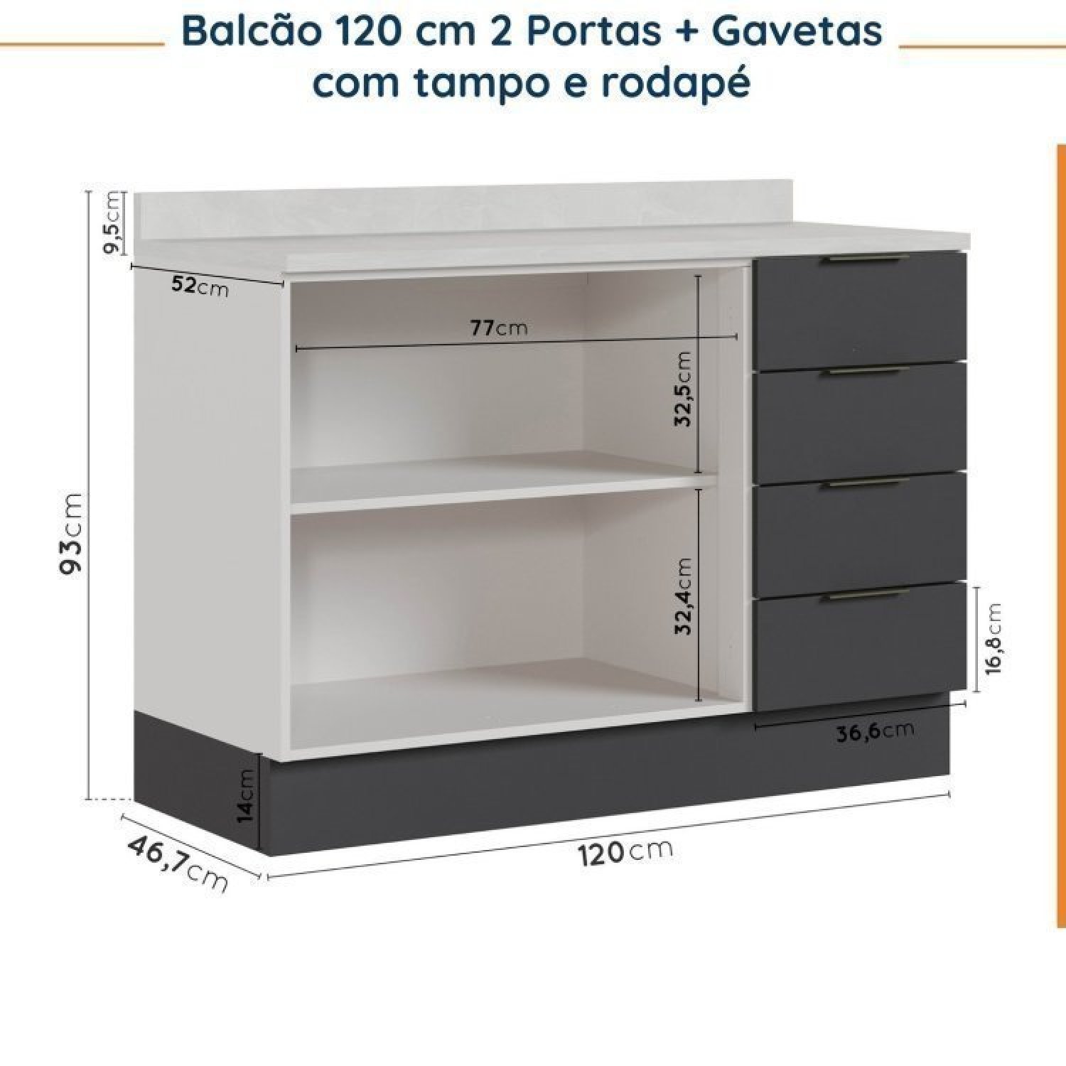 Cozinha Modulada 4 Peças com Tampo e Rodapé 3 Aéreos e 1 Balcão Ipanema Cabecasa Madeiramadeira - 14