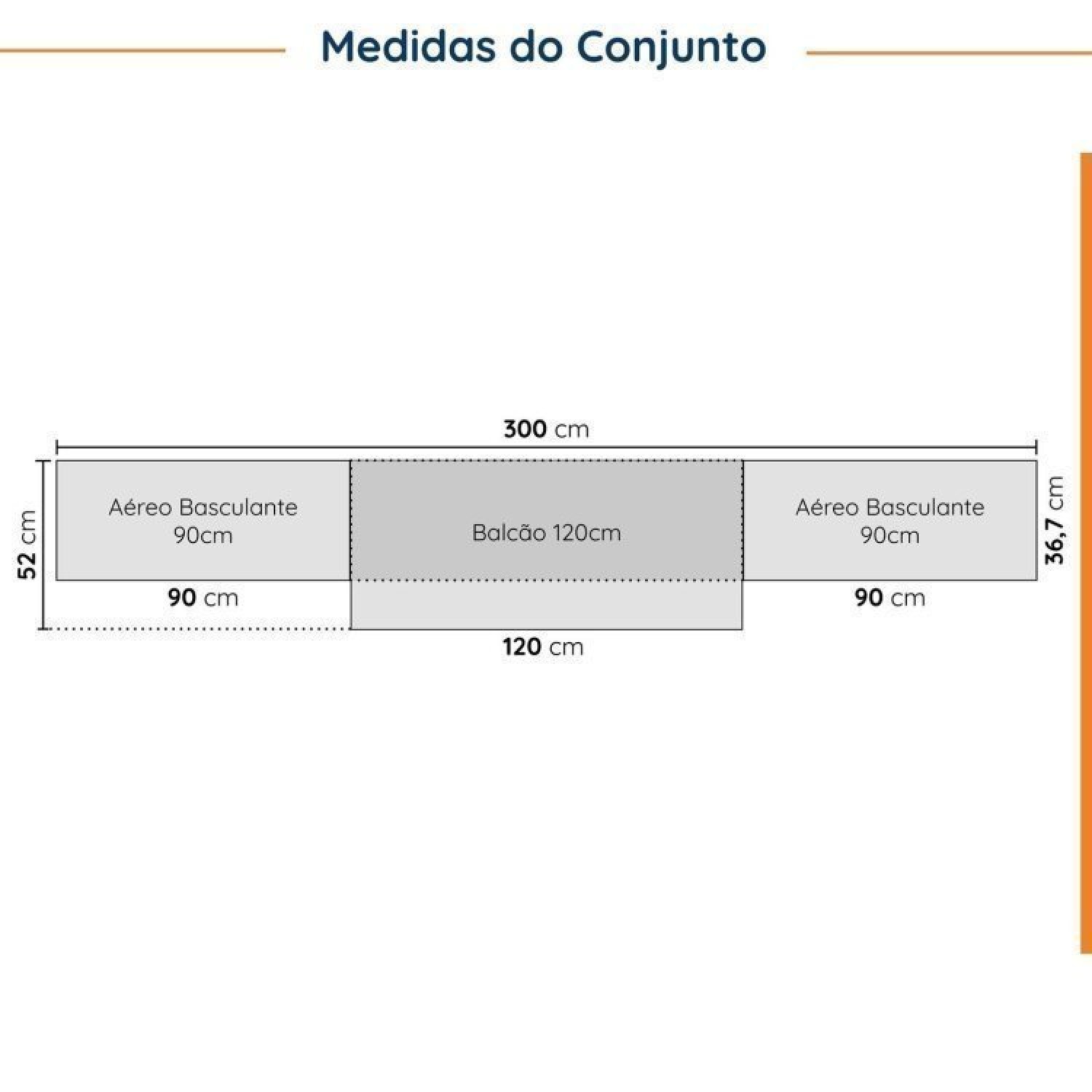 Cozinha Modulada 4 Peças com Tampo e Rodapé 3 Aéreos e 1 Balcão Ipanema Cabecasa Madeiramadeira - 2