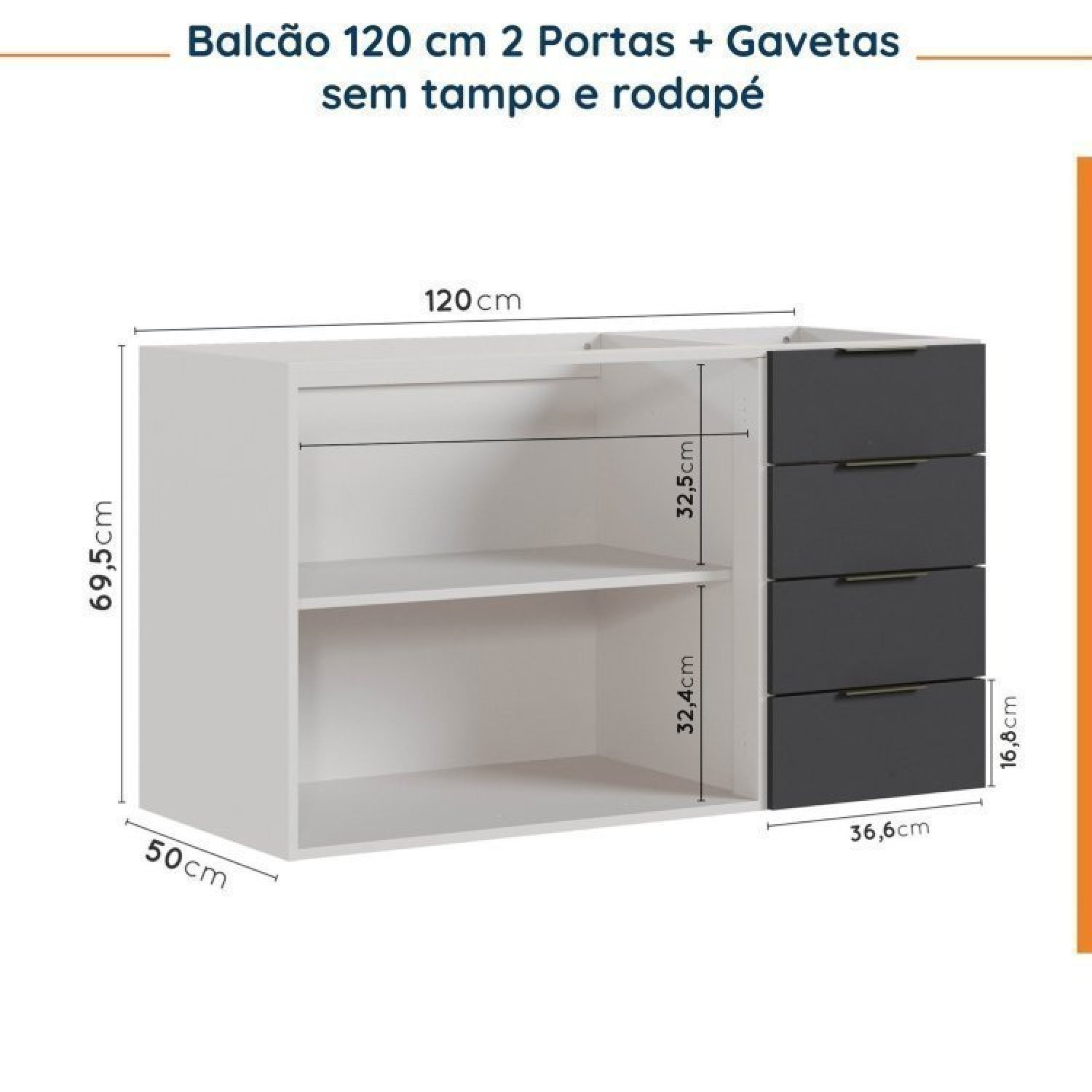 Cozinha Modulada 4 Peças sem Tampo sem Rodapé 3 Aéreos e 1 Balcão Ipanema Cabecasa Madeiramadeira - 15