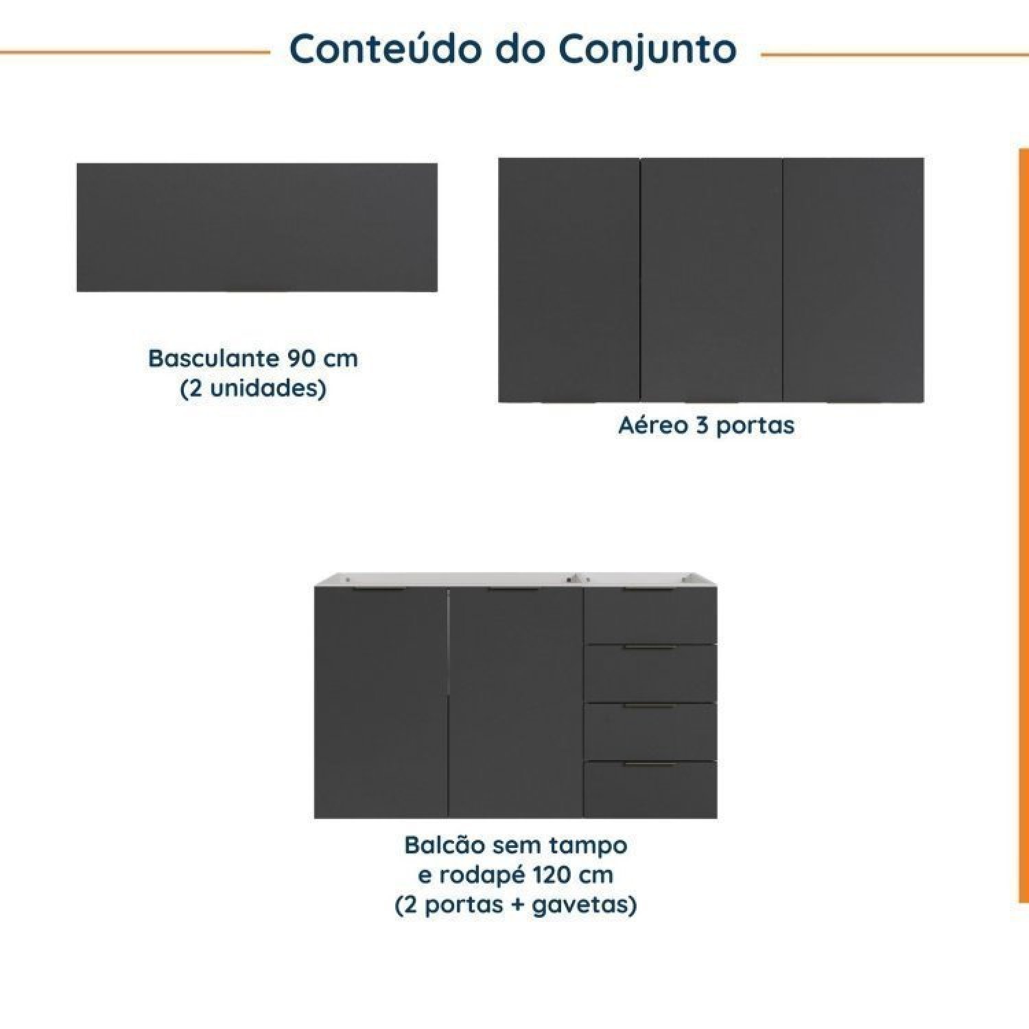 Cozinha Modulada 4 Peças sem Tampo sem Rodapé 3 Aéreos e 1 Balcão Ipanema Cabecasa Madeiramadeira - 3