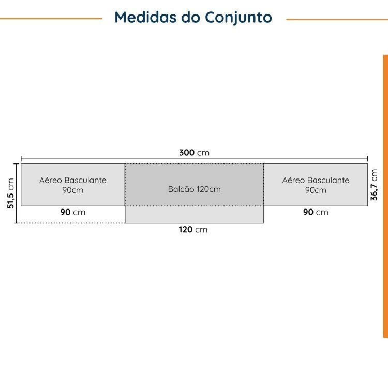 Cozinha Modulada 4 Peças sem Tampo sem Rodapé 3 Aéreos e 1 Balcão Ipanema Cabecasa Madeiramadeira - 2