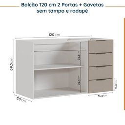 Cozinha Modulada 4 Peças sem Tampo sem Rodapé 3 Aéreos e 1 Balcão Ipanema CabeCasa MadeiraMadeira - 15