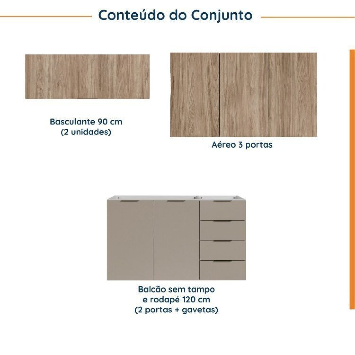 Cozinha Modulada 4 Peças sem Tampo sem Rodapé 3 Aéreos e 1 Balcão Ipanema Cabecasa Madeiramadeira - 3