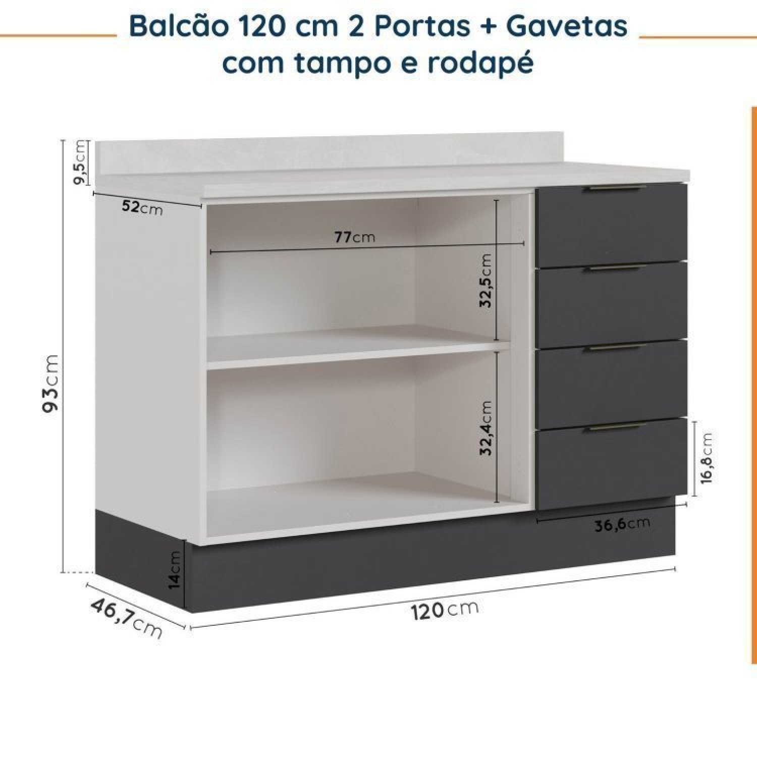 Cozinha Modulada 4 Peças com Tampo e Rodapé 3 Aéreos e 1 Balcão Ipanema Cabecasa Madeiramadeira - 15