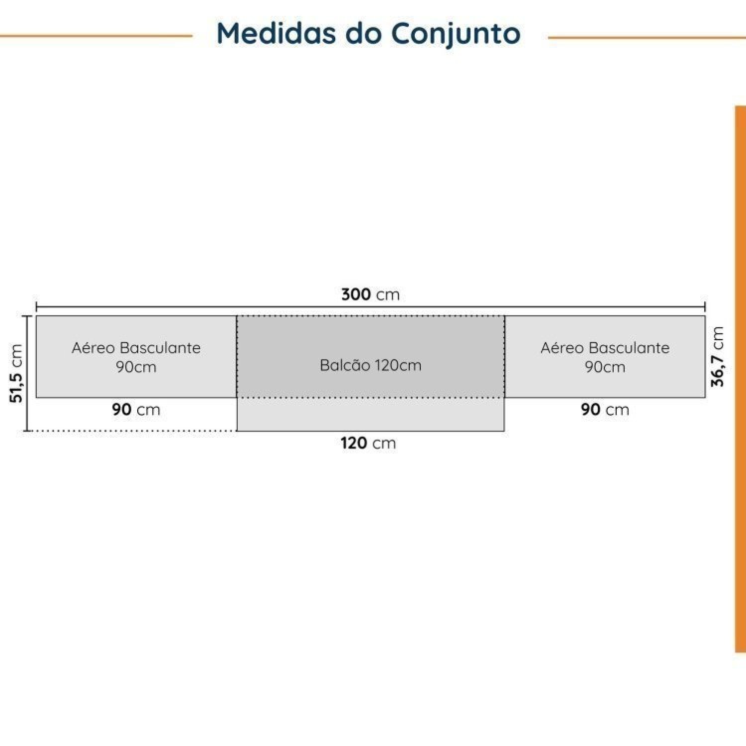 Cozinha Modulada 4 Peças sem Tampo sem Rodapé 3 Aéreos e 1 Balcão Ipanema Cabecasa Madeiramadeira - 2