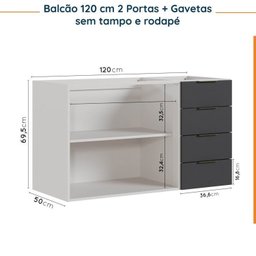 Cozinha Modulada 4 Peças sem Tampo sem Rodapé 3 Aéreos e 1 Balcão Ipanema CabeCasa MadeiraMadeira - 15