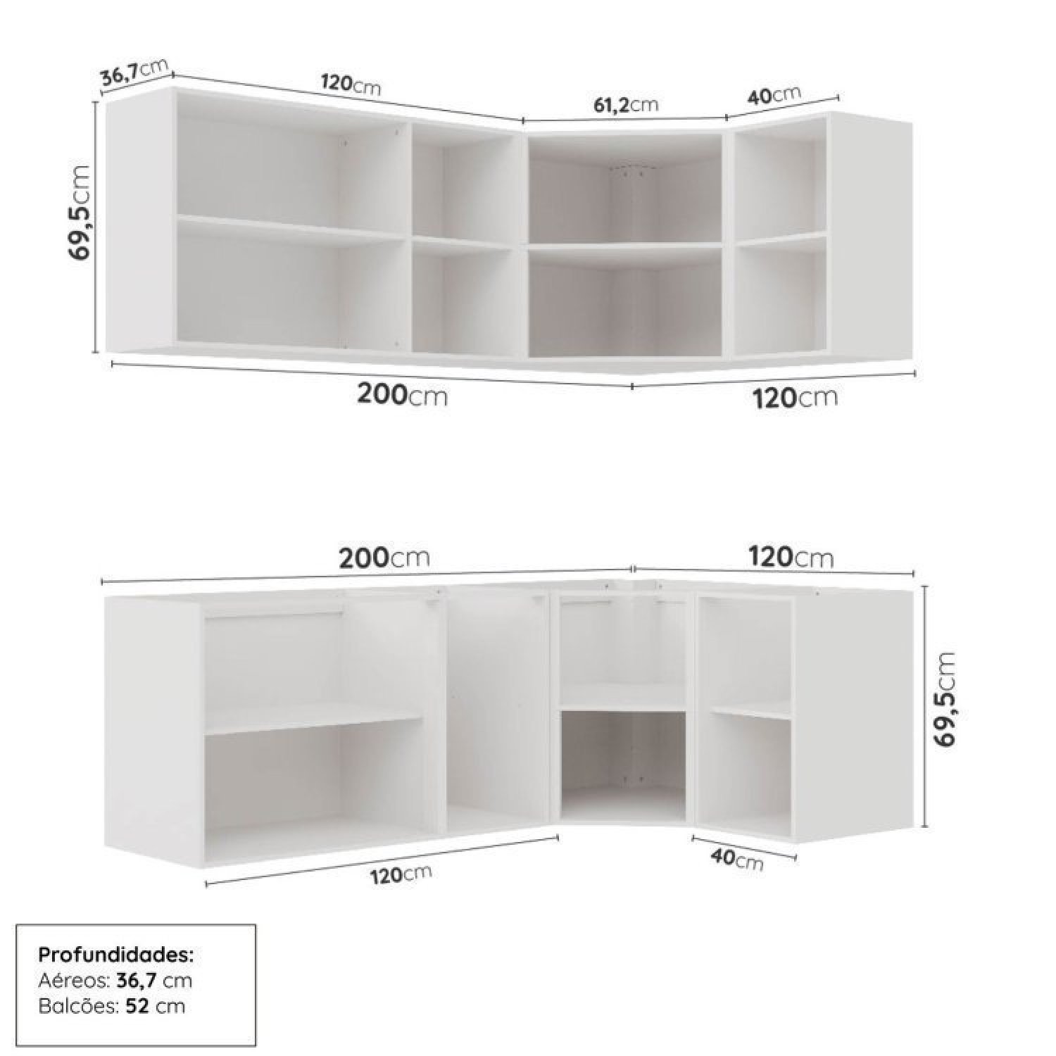 Cozinha Modulada 6 Peças sem Tampo sem Rodapé 3 Aéreos e 3 Balcões Ipanema Cabecasa Madeiramadeira - 4