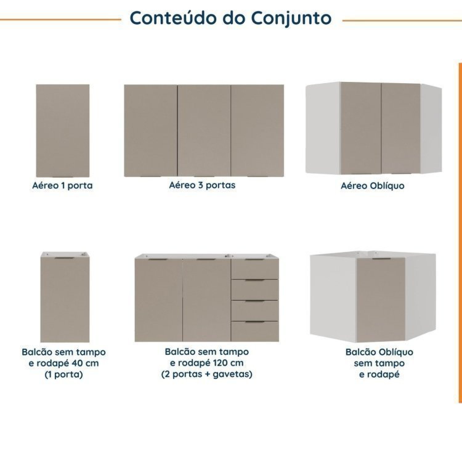 Cozinha Modulada 6 Peças sem Tampo sem Rodapé 3 Aéreos e 3 Balcões Ipanema Cabecasa Madeiramadeira - 3