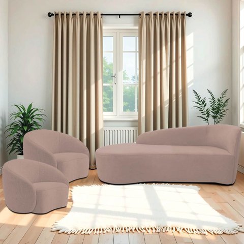 Kit Divã Recamier Orgânico França 140cm Lado Esquerdo e 2 Poltronas Amore Linho