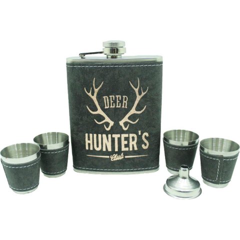 Cantil de Bolso Porta Bebidas Whisky Drinks Couro Inoxidável