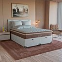 Ver imagem 3 de Cama Box Baú Queen + Colchão Paris Molas Ensacadas Marrom Couro Branco/marrom