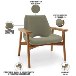 Poltrona Decorativa para Sala de Estar Living Base Madeira Becker L02 Bouclê Oliva - Lyam Decor - 4