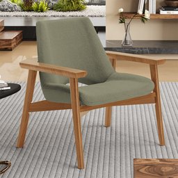 Poltrona Decorativa para Sala de Estar Living Base Madeira Becker L02 Bouclê Oliva - Lyam Decor - 2