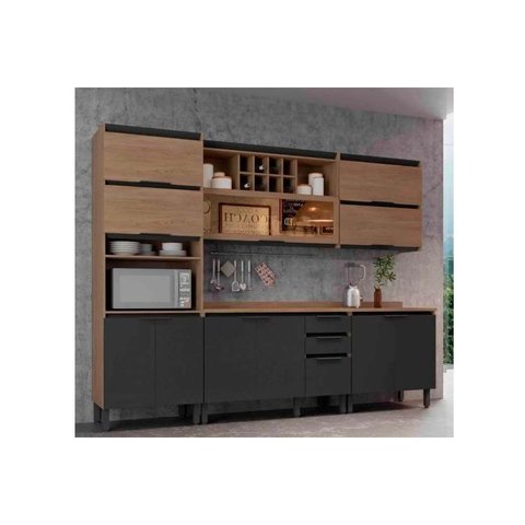 Cozinha Modulada Completa Hibisco 5 Peças (2 Armários + 2 Balcões + 1 Paneleiro) C5P43 Aveiro/Grafit