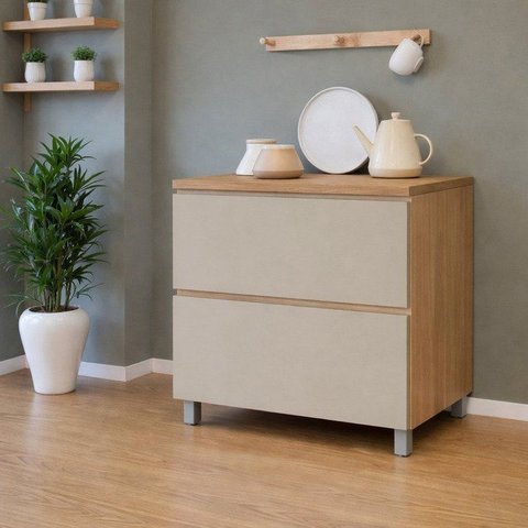Balcão 1 Porta Basculante Rainha 80cm 100% MDF Cinza/Nature Greige