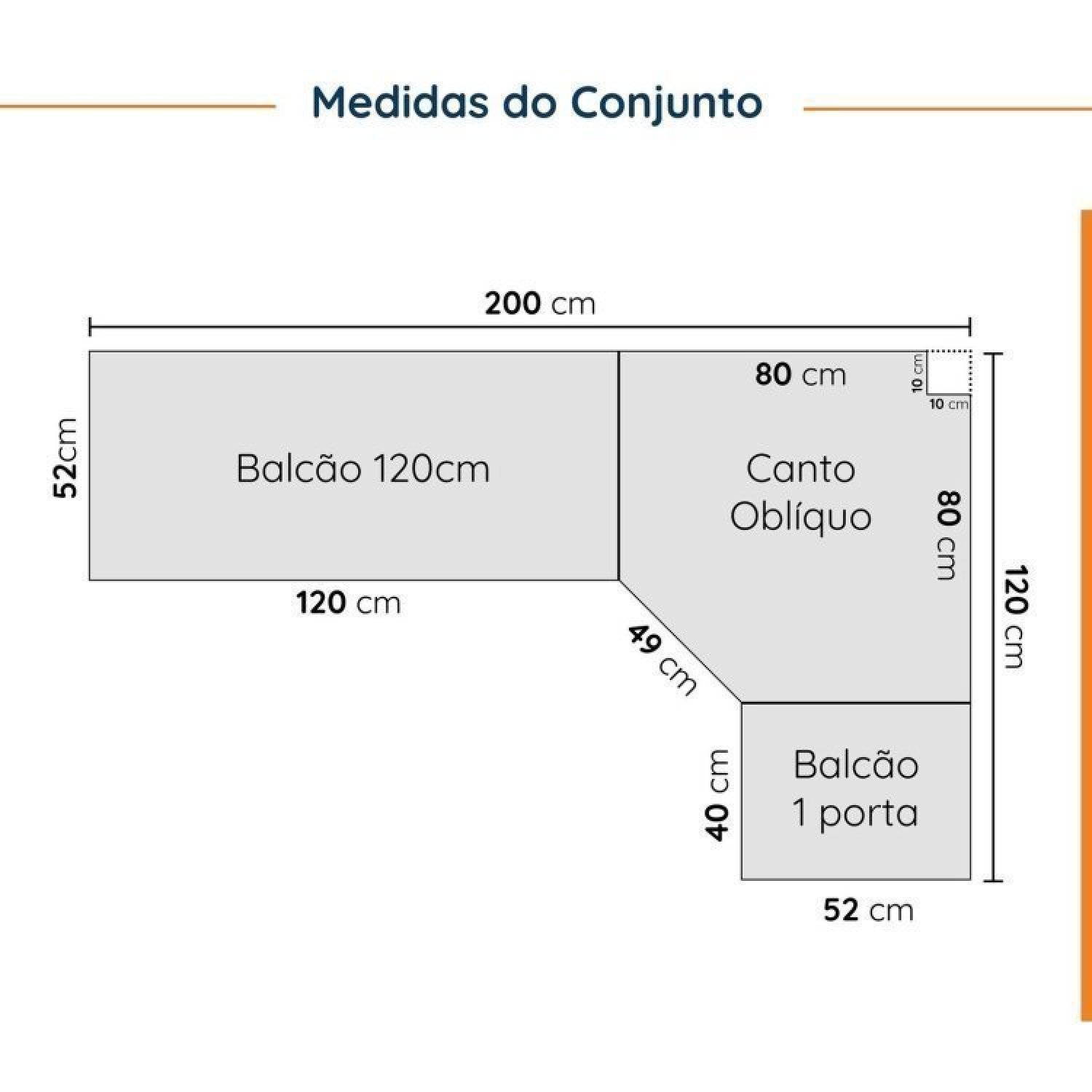 Cozinha Modulada 6 Peças com Tampo e Rodapé 3 Aéreos e 3 Balcões Ipanema Cabecasa Madeiramadeira - 2