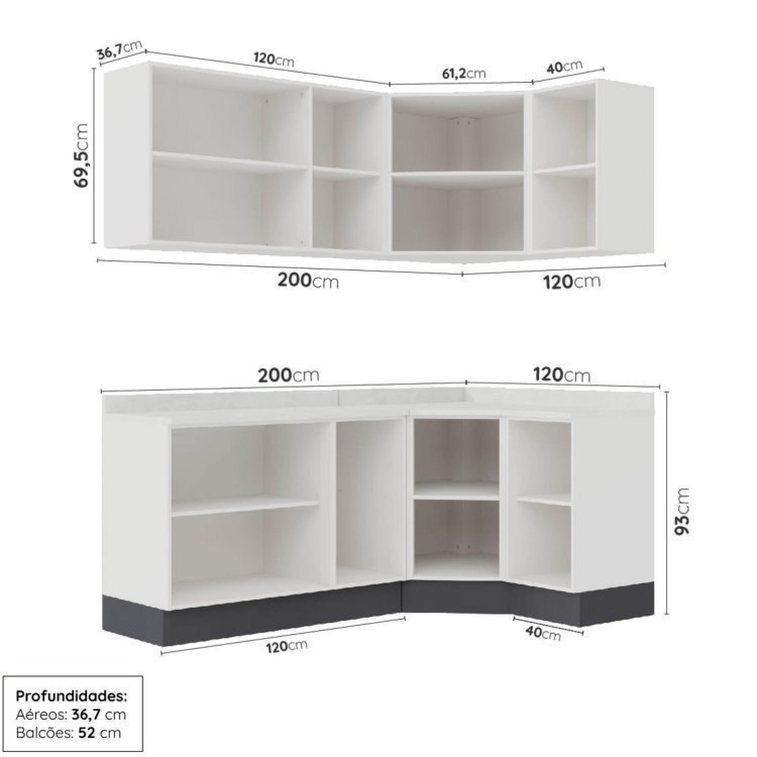 Cozinha Modulada 6 Peças com Tampo e Rodapé 3 Aéreos e 3 Balcões Ipanema Cabecasa Madeiramadeira - 4