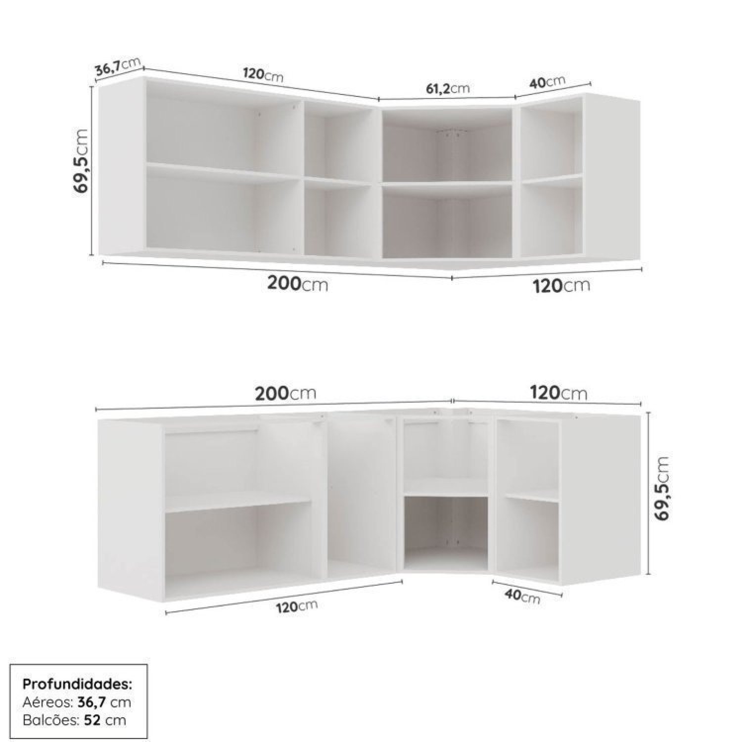 Cozinha Modulada 6 Peças sem Tampo sem Rodapé 3 Aéreos e 3 Balcões Ipanema Cabecasa Madeiramadeira - 4