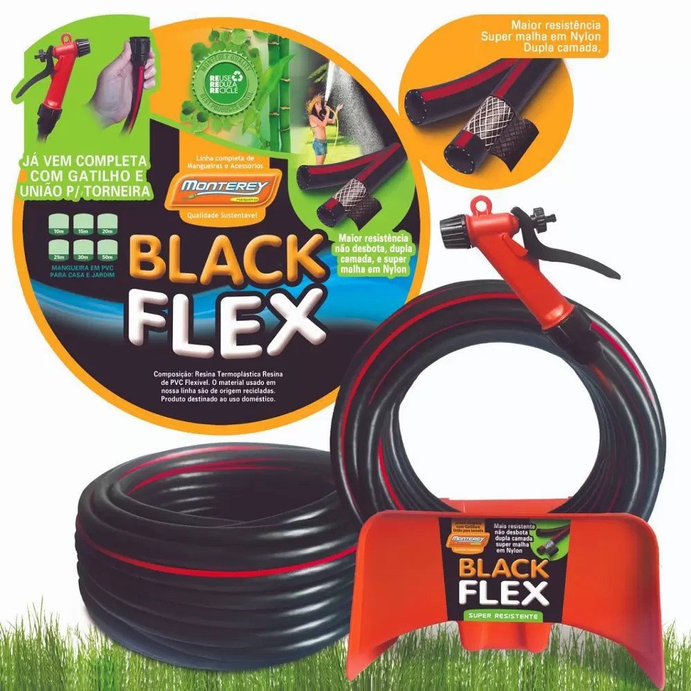 Mangueira BlackFlex Trançada 20M Completa Flexível Anti-torção C/Suporte De Parede MONTE REY - 3