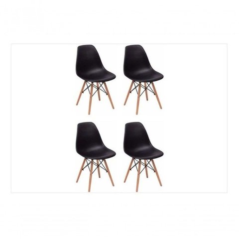 Kit C/4 Cadeira de Cozinha Eames Pés Madeira Dsw Preta