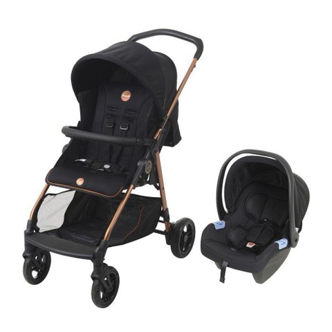 Carrinho de Bebê com Bebê Conforto Burigotto Travel System Lui e Materna Preto e Cobre