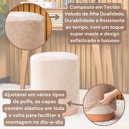 Capa de Puff Redondo Grande Avulsa Lisa Ajustável com Elástico - Tecido Veludo Decoração Banquinho L - 5