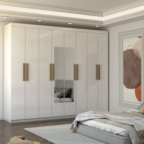 Guarda-roupa Casal Nirvana 8 Portas 4 gavetas com Espelho Branco - Panorama Móveis