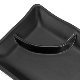 2 Pratos para Sushi com Porta Shoyu 19x12cm Melamina Preta Retangular Comida Japonesa - 8 2 Pratos para Sushi com Porta Shoyu 19x12cm Melamina Preta Retangular Comida Japonesa - 8