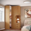 Ver imagem 1 de Guarda Roupa de Canto 2 Portas 1 Espelho com Mesa de Cabeceira Altezza Clean:freijó