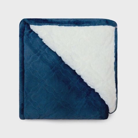 Cobertor Sherpa Glamour Dupla Face 2,10m X 2,30m Queen - Marinho Appel