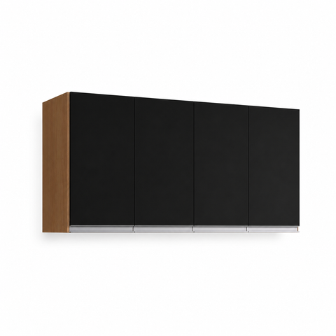 Armário Aéreo Andreia para Cozinha Multiuso 150cm AJL Móveis:Amêndoa/Preto