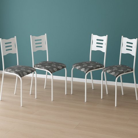 Kit 4 Cadeiras para Cozinha e Sala de Jantar 542.Slp Branco/Preto Floral