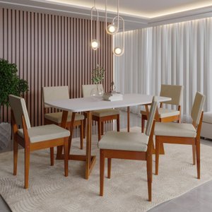 Conjunto para Sala de Jantar Tampo Oval 170cm com 6 Cadeiras Madeira Maciça Miami