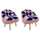 Ver imagem 1 de Kit 02 Poltrona Paloma Escritório Sala Pé Palito Suede Rosa Bebê e Suede Azul Marinho - Dominic Deco