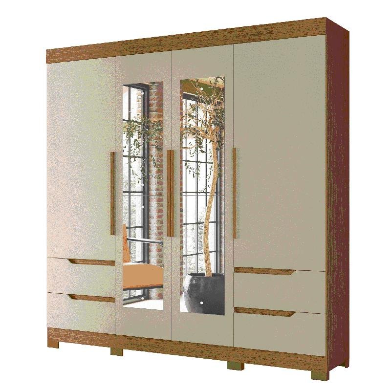 Guarda Roupa Vivacce 4 Portas com Espelho Jatobá / Fendi Metallic